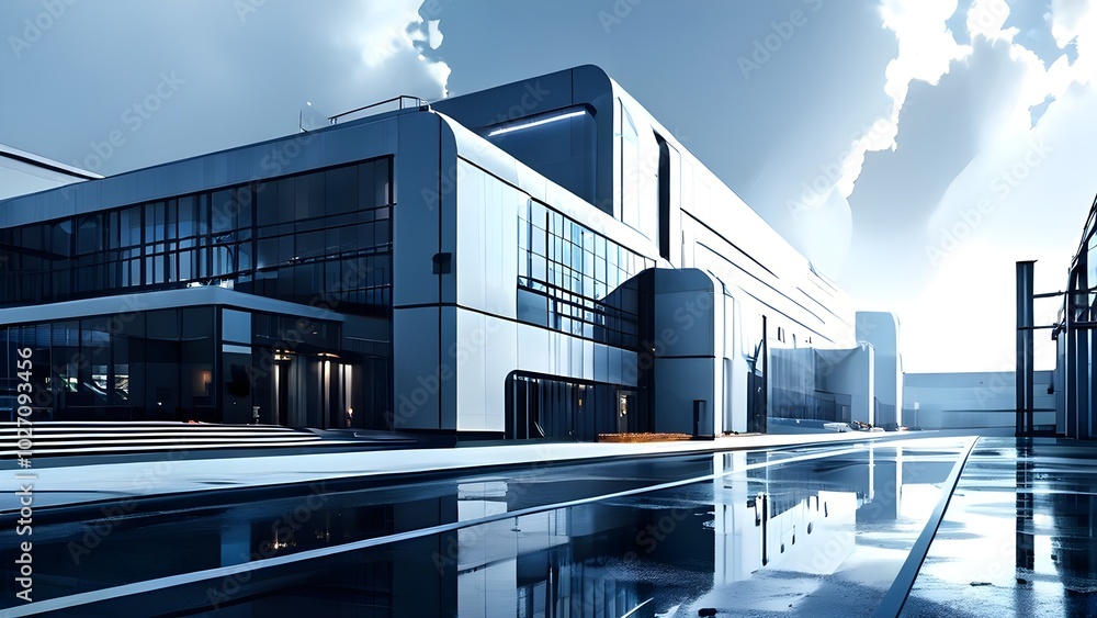 Fototapeta premium modern factory using clean lines and geometric forms in a monochromatic color palette
