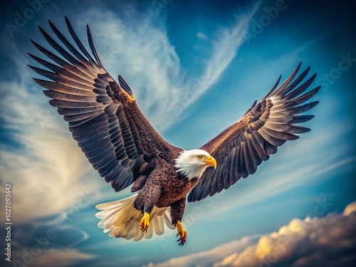 Wallpaper Mural Vintage Bald Eagle in Flight: Majestic Predator Soaring Through the Skies Torontodigital.ca