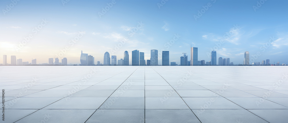 Expansive Cityscape Horizon with Open Plaza Expansive Cityscape Horizon with Open Plaza