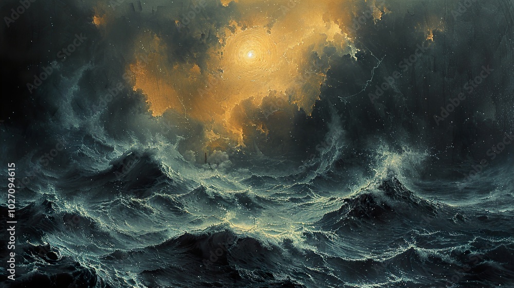 Stormy Seascape with Golden Light Stormy Seascape with Golden Light