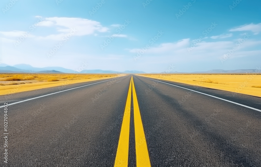 Endless Desert Highway Under Blue Sky Endless Desert Highway Under Blue Sky