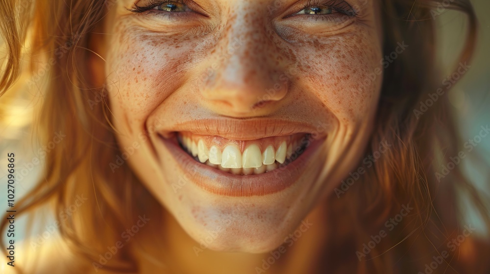 Close Up Portrait of a Smiling Woman with Freckles Close Up Portrait of a Smiling Woman with Freckles