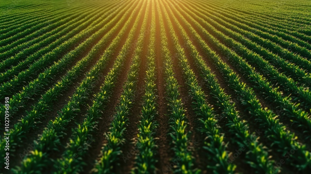 Lush Green Fields Under Golden Sunrise Light Lush Green Fields Under Golden Sunrise Light
