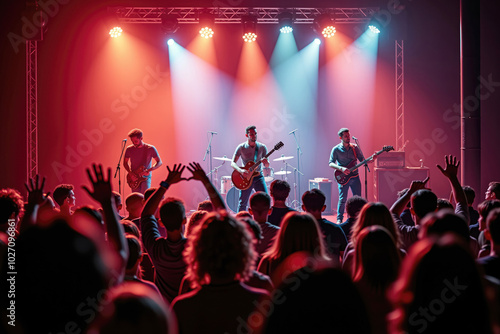 Obraz na płótnie Rock band playing music and performing live on stage for their fans w salonie