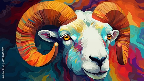 Colored abstract background of a sheep. Generative ai photo