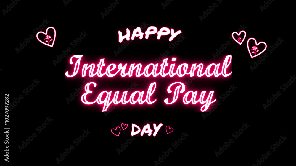 Naklejka premium Happy International Equal Pay day neon Text Effect on black background