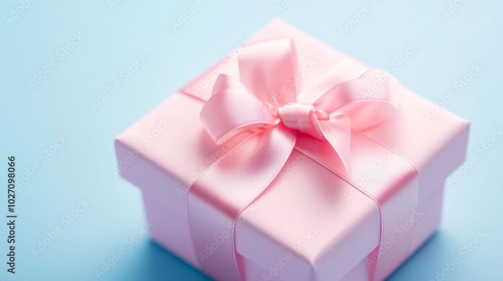 Elegant pink gift box adorned with satin ribbon under natural light Elegant pink gift box adorned with satin ribbon under natural light