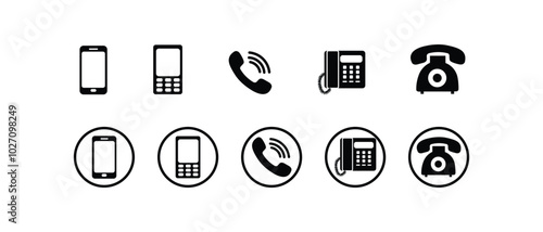 Telephone icon, vector set. Phone icon set, vector, silhouette. Contact us, symbol, sign, logo vector. Cell phone pictogram communication icons collection isolated on white background.