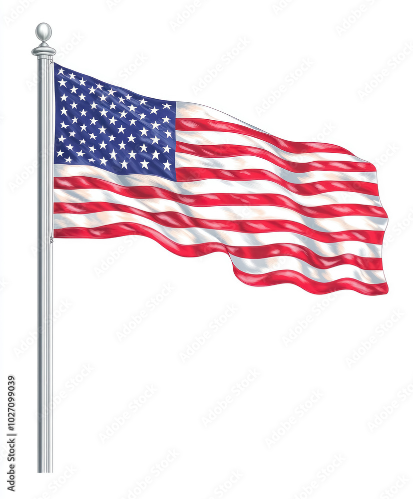 Realistic American Flag Waving on a Clear Day Realistic American Flag Waving on a Clear Day