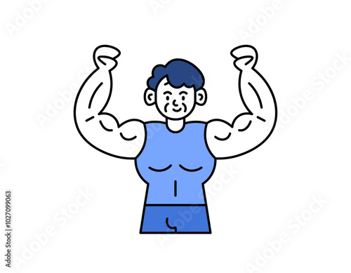 illustration of an old man with muscular body. a bodybuilder grandfather. grandfather who is happy and likes to exercise. healthy and strong. outline style character design. elements