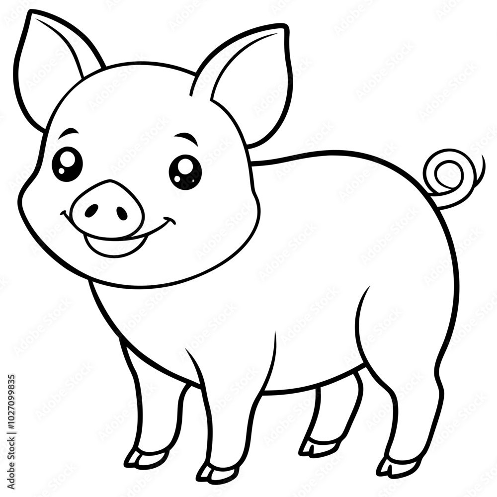 simple icon Children coloring book page, line art, monochrome black and white, cartoon outline cute style, illustration of a pig simple icon Children coloring book page, line art, monochrome black and white, cartoon outline cute style, illustration of a pig
