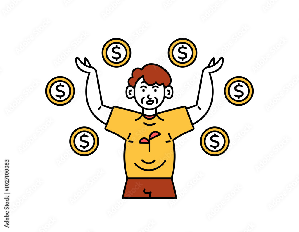 illustration of an old man happy because he got a lot of money from investment. get pension money. harvest investment money. retirement fund. outline style character design. element illustration of an old man happy because he got a lot of money from investment. get pension money. harvest investment money. retirement fund. outline style character design. element