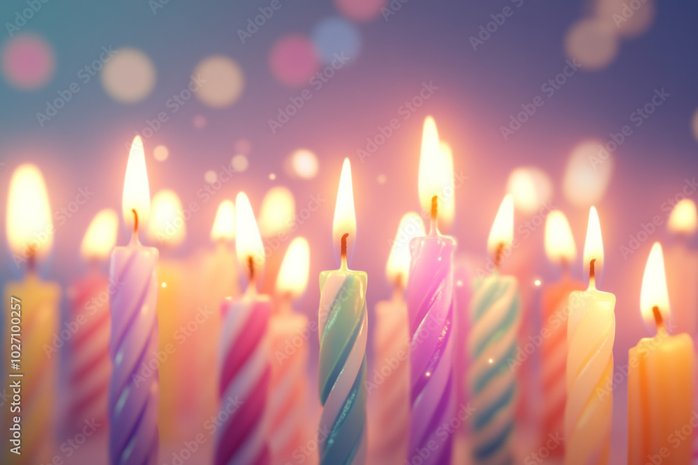 Vibrant birthday candles shining for joyful celebrations Vibrant birthday candles shining for joyful celebrations