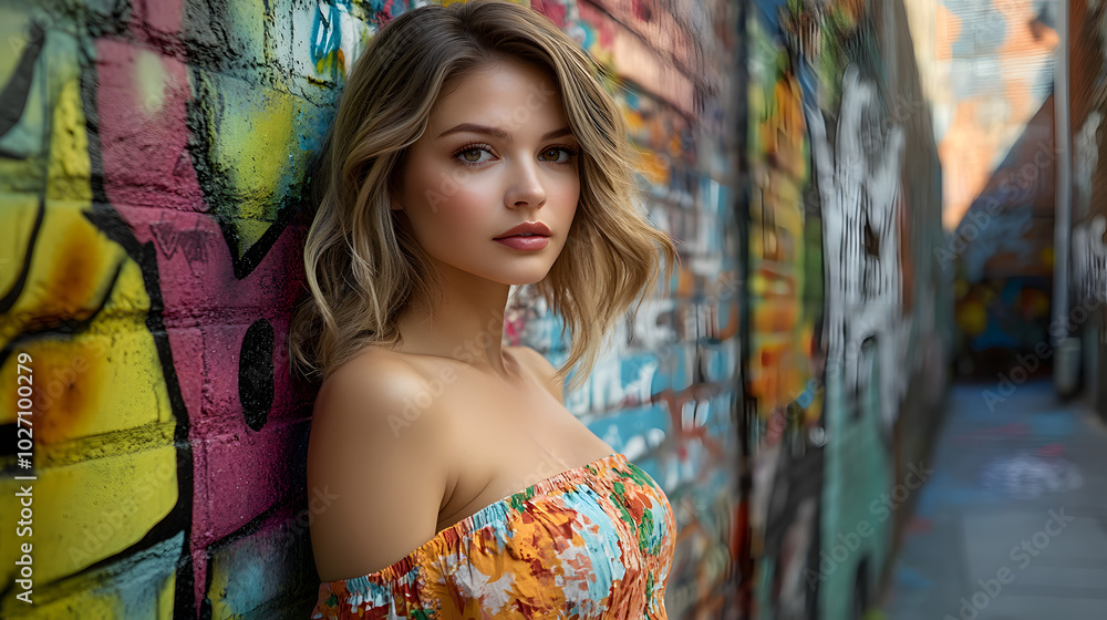 Woman Posing by Graffiti Wall Woman Posing by Graffiti Wall