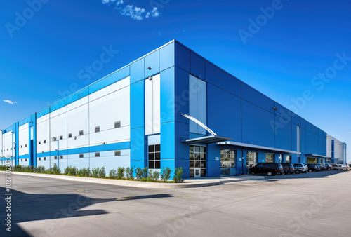 Modern Blue Industrial Warehouse Exterior