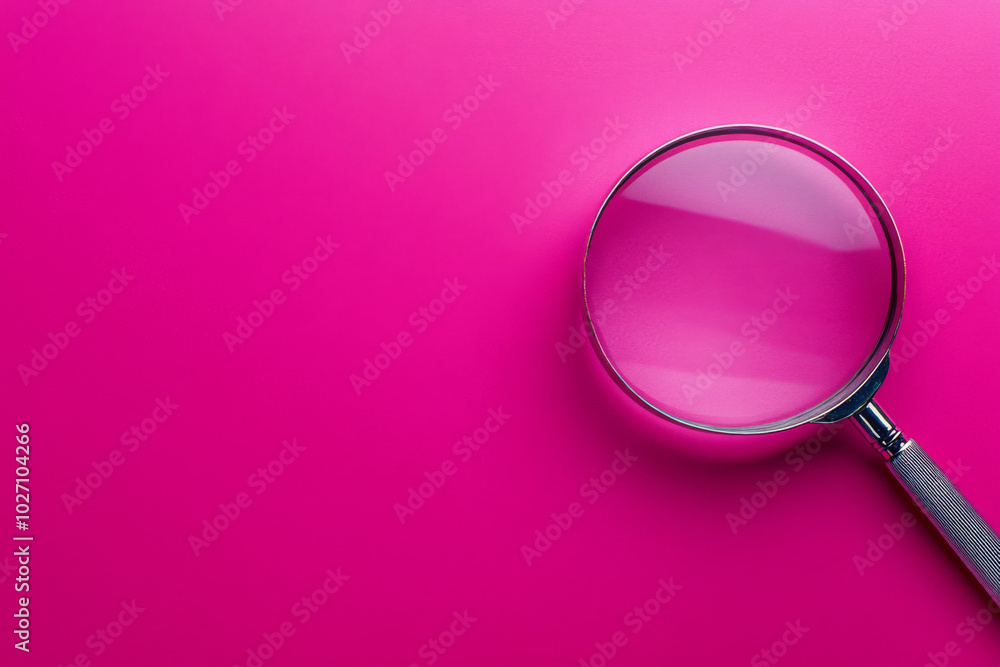 A magnifying glass on a bright pink background for clarity and focus A magnifying glass on a bright pink background for clarity and focus