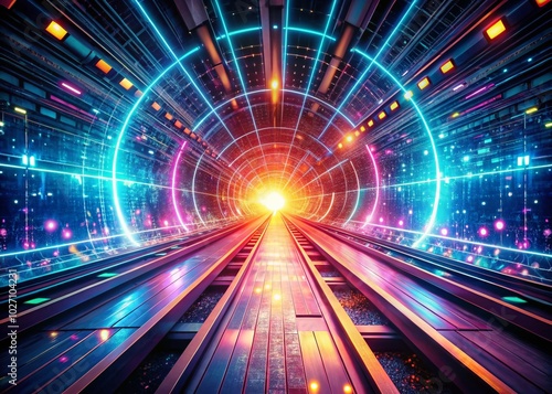 Vintage Style High-Speed Data Tunnel in Cyberspace - Futuristic Digital Connectivity