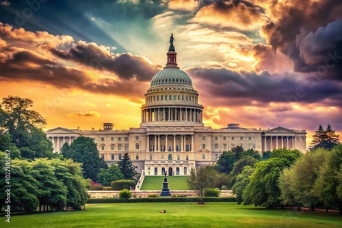 Vintage Style Photography of the US Capitol in Washington DC - Historic Architecture and Scenic Views