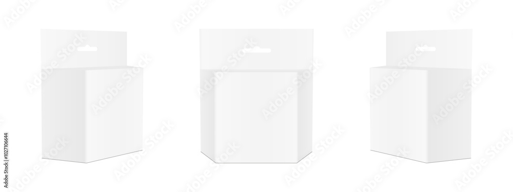 Polygonal Boxes With Hanging Hole, Euro Slot, Front, Side View, Isolated On White Background. Vector Illustration Polygonal Boxes With Hanging Hole, Euro Slot, Front, Side View, Isolated On White Background. Vector Illustration