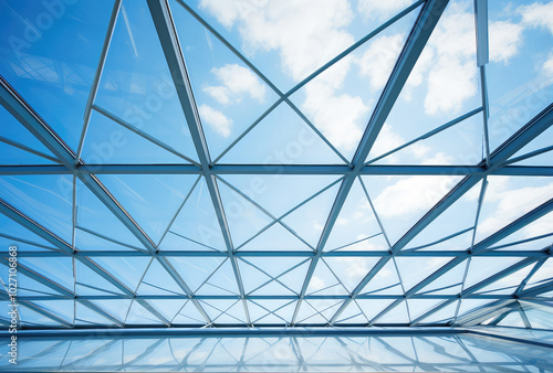 Modern Glass Ceiling with Geometric Steel Framework