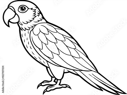 simple icon Children coloring book page, line art, monochrome black and white, cartoon outline cute style, illustration of a parrot cockatoo