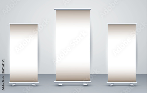 Customizable Roll-Up Banner Mockup: High-Quality Template with White Background for Easy Customization
