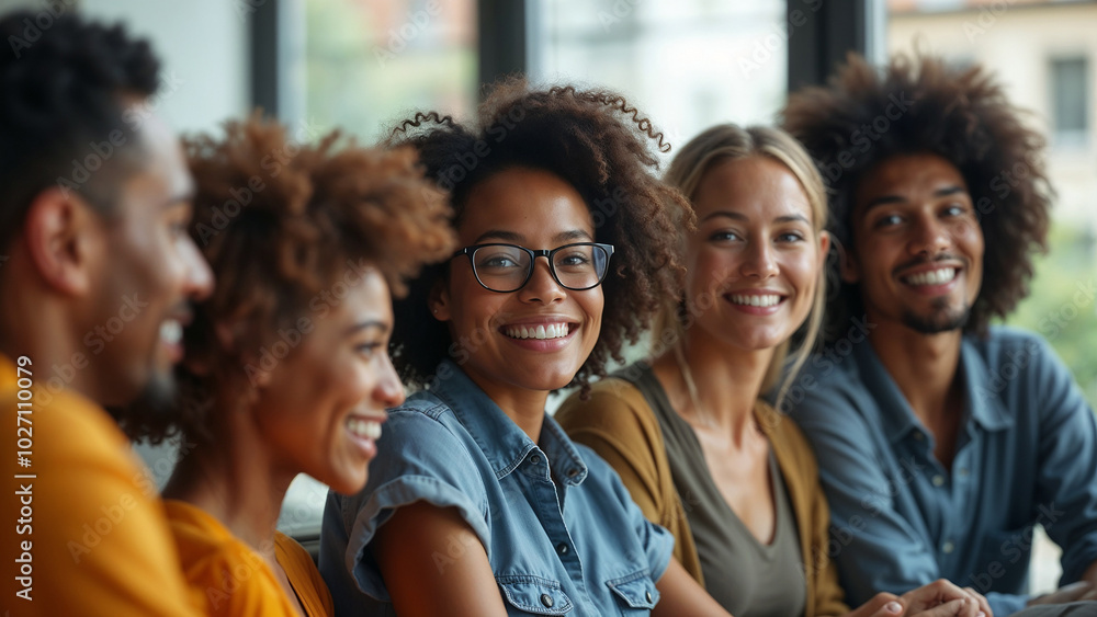 A group of people of different nationalities smiling and collaborating in a brightly lit office space, symbolizing inclusivity and teamwork. A group of people of different nationalities smiling and collaborating in a brightly lit office space, symbolizing inclusivity and teamwork.