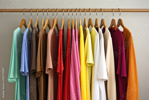 Vibrant Wardrobe Essentials Hanging in Line