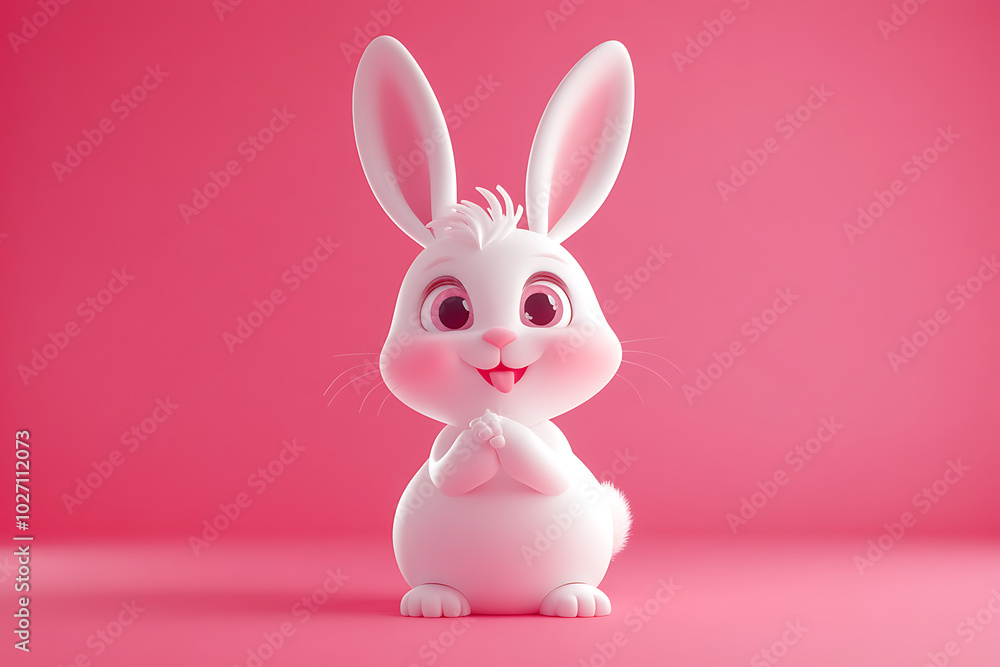 A cute and cheerful cartoon rabbit with big eyes, set against a pink background. A cute and cheerful cartoon rabbit with big eyes, set against a pink background.
