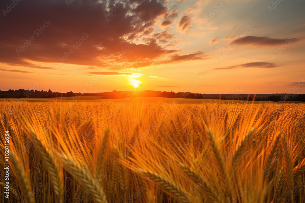 Obraz premium Breathtaking Sunset Over Golden Wheat Fields