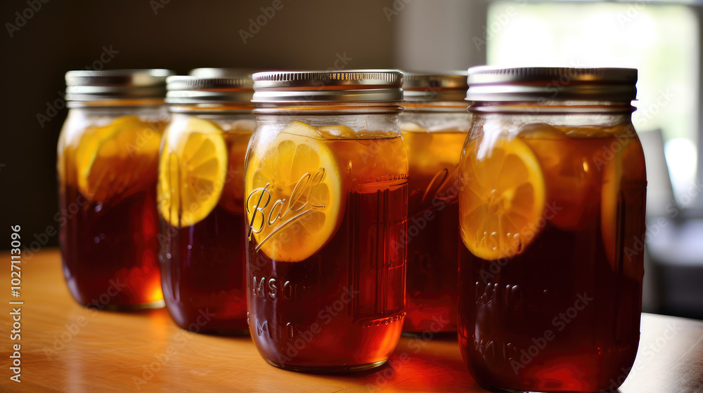 Refreshing Homemade Iced Tea in Glass Jars Refreshing Homemade Iced Tea in Glass Jars