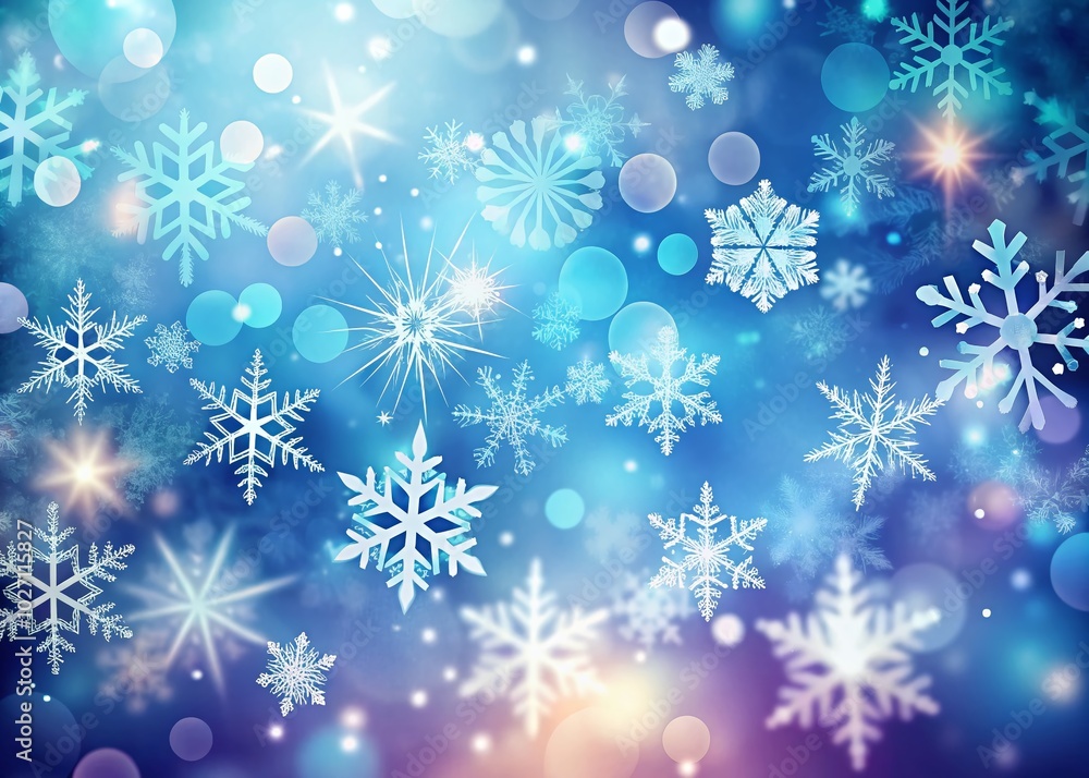 White and Blue Christmas Snowflake Background with Bokeh Effect for Festive Designs White and Blue Christmas Snowflake Background with Bokeh Effect for Festive Designs