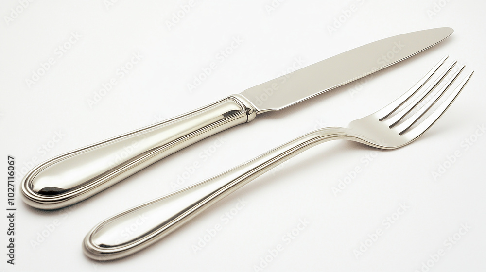 Refined silver knife and fork set with a smooth handle Refined silver knife and fork set with a smooth handle