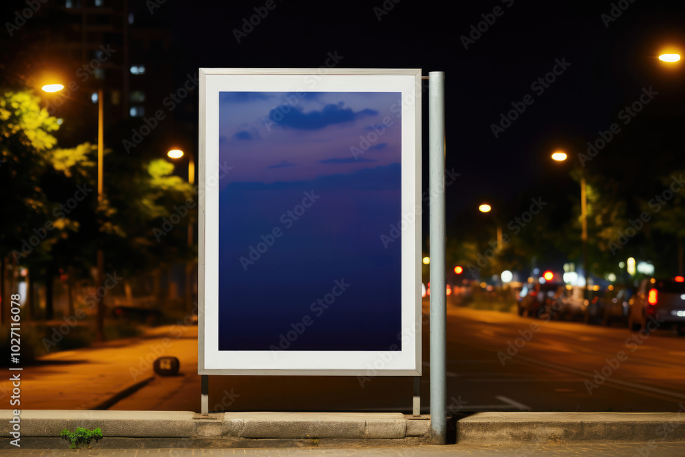 Urban Nightscape Blank Billboard Display Urban Nightscape Blank Billboard Display