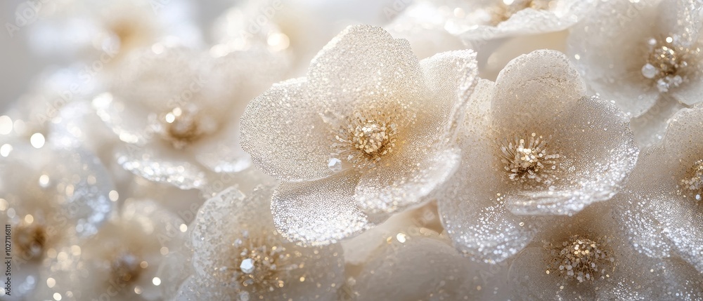 white flowers with glittery sequins white flowers with glittery sequins