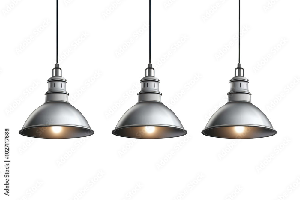 Obraz premium Three Silver Pendant Lights with Black Cords