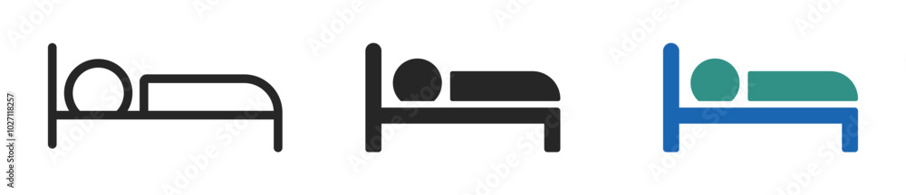 Person in bed. Hotel vector icon design collection. Sleeping person icon Person in bed. Hotel vector icon design collection. Sleeping person icon