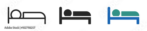 Person in bed. Hotel vector icon design collection. Sleeping person icon