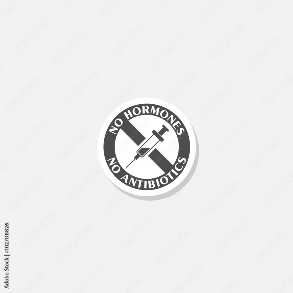 No antibiotics, hormones free icon sticker isolated on gray background No antibiotics, hormones free icon sticker isolated on gray background