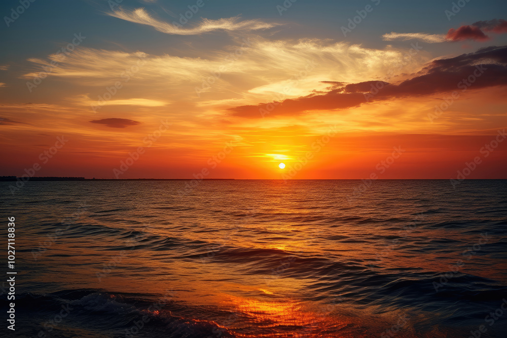 Obraz premium Tranquil Ocean Sunset: Captivating Evening Sky