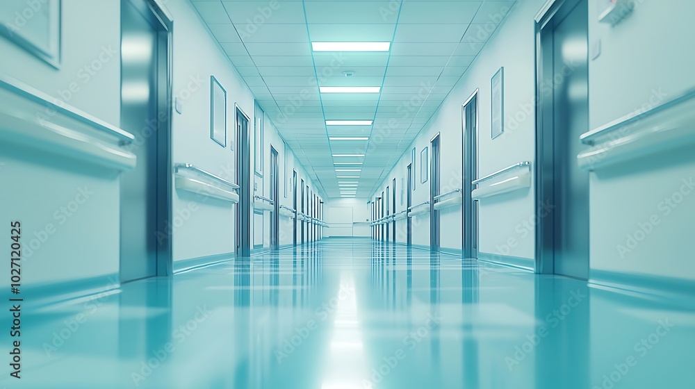 Spacious hospital pathway designed for efficient transit of medical staff and patients. Spacious hospital pathway designed for efficient transit of medical staff and patients.