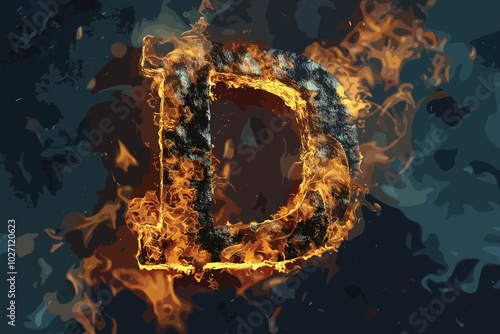 Fire letter D of burning flame. Fiery font for hot flame design. Letter D