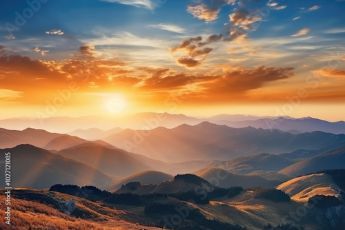 Breathtaking Sunset View Over Serene Mountain Landscape