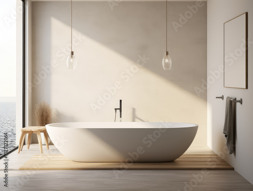 Serene Modern Bathroom Interior with Ocean View