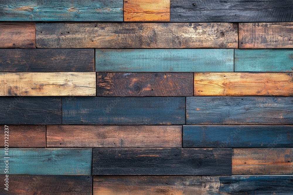 Naklejka premium Colorful wooden planks forming a rustic textured surface
