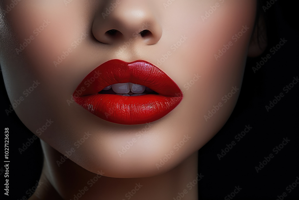 Striking Red Lips on Mysterious Beauty in Darkness