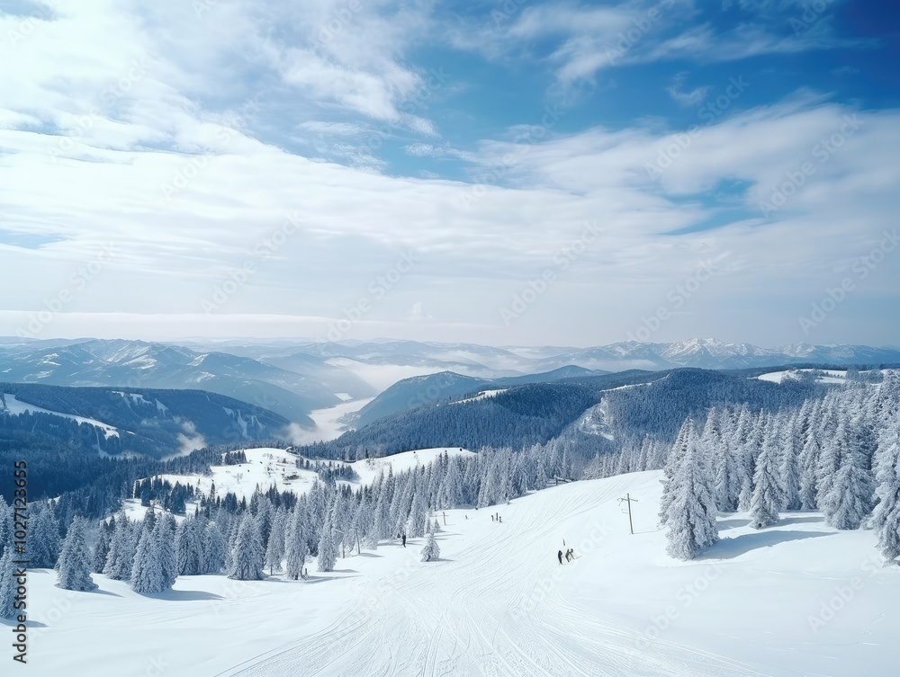 Fototapeta premium Serene Ski Slopes in a Breathtaking Mountain Landscape