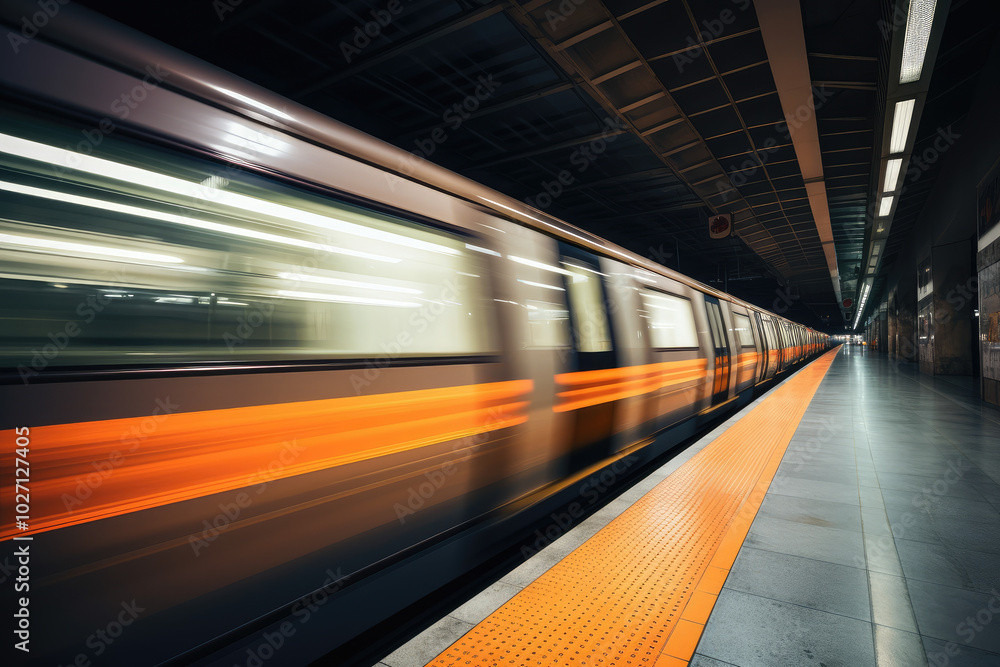 Speeding Subway Train in Underground Station Blur Speeding Subway Train in Underground Station Blur