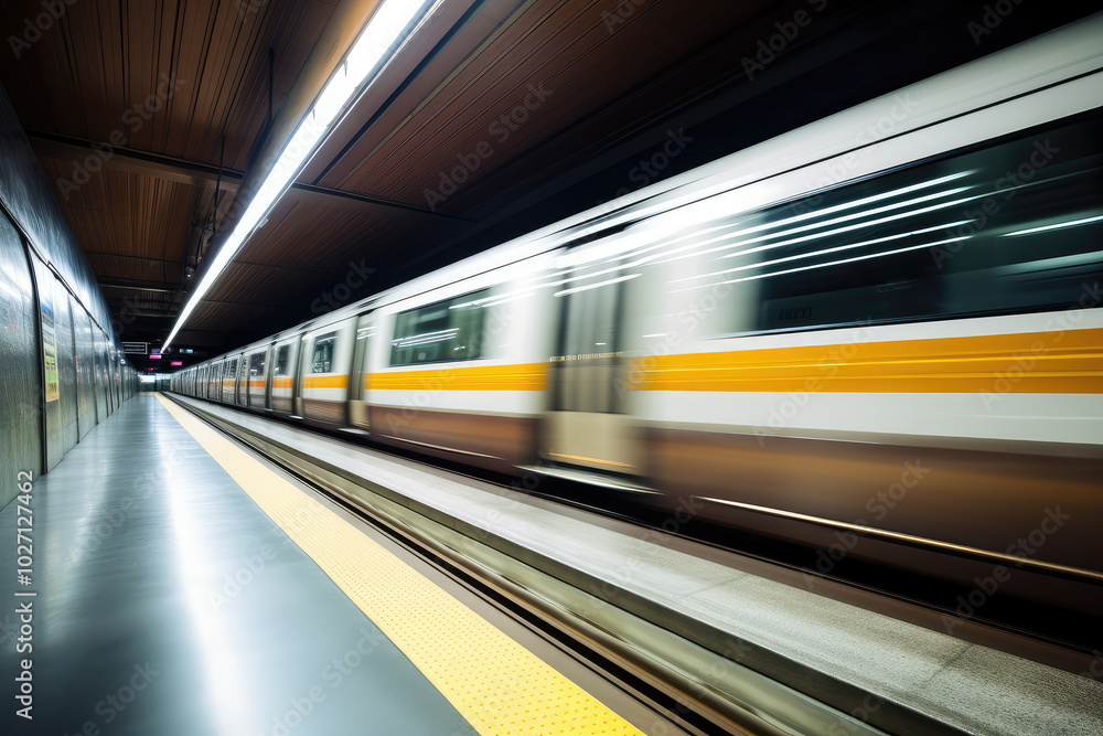 High-Speed Train Passing Through Modern Subway Station High-Speed Train Passing Through Modern Subway Station