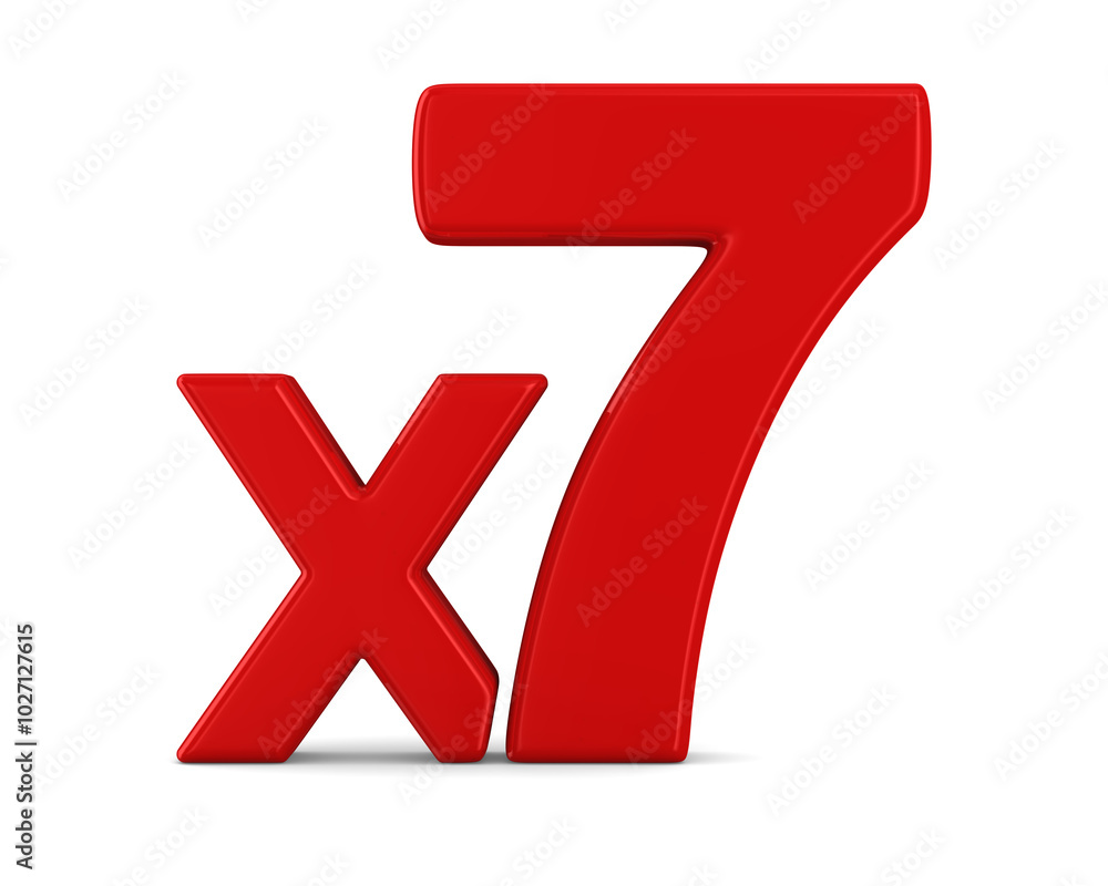 Red x7 symbol on white background. Isolated 3d illustration Red x7 symbol on white background. Isolated 3d illustration